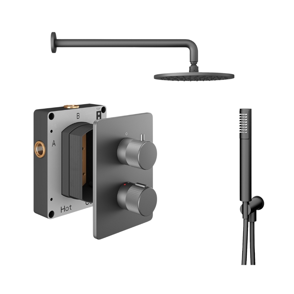 Product Cut out image of the Abacus Iso Pro Anthracite 2 Outlet Shower Pack with Fixed Head & Handset